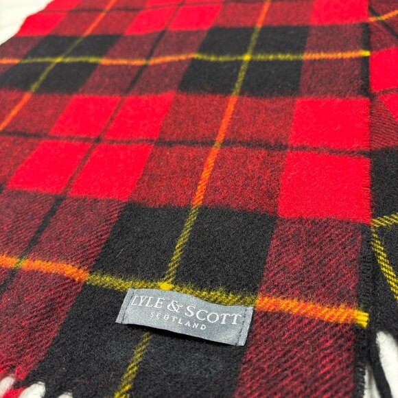 Lyle & Scott Scotland Red Tartan Plaid Wool Scarf Made in Scotland 52 X 11.75 in - Picture 3 of 3